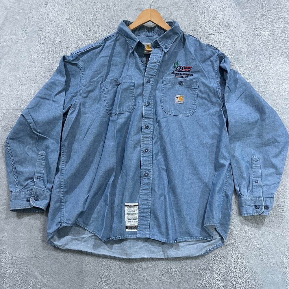 Carhartt FR Shirt Mens 2XL Blue Long Sleeve Button Up FRS93 Flame Resistant Fire